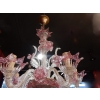 1950/70 Paire de Lustres Murano 5 Bras Cristal Naturel et Cristal Couleur Rose