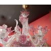 1950/70 Paire de Lustres Murano 5 Bras Cristal Naturel et Cristal Couleur Rose