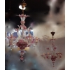 1950/70 Paire de Lustres Murano 5 Bras Cristal Naturel et Cristal Couleur Rose