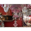 1950/70 Paire de Lustres Murano 5 Bras Cristal Naturel et Cristal Couleur Rose