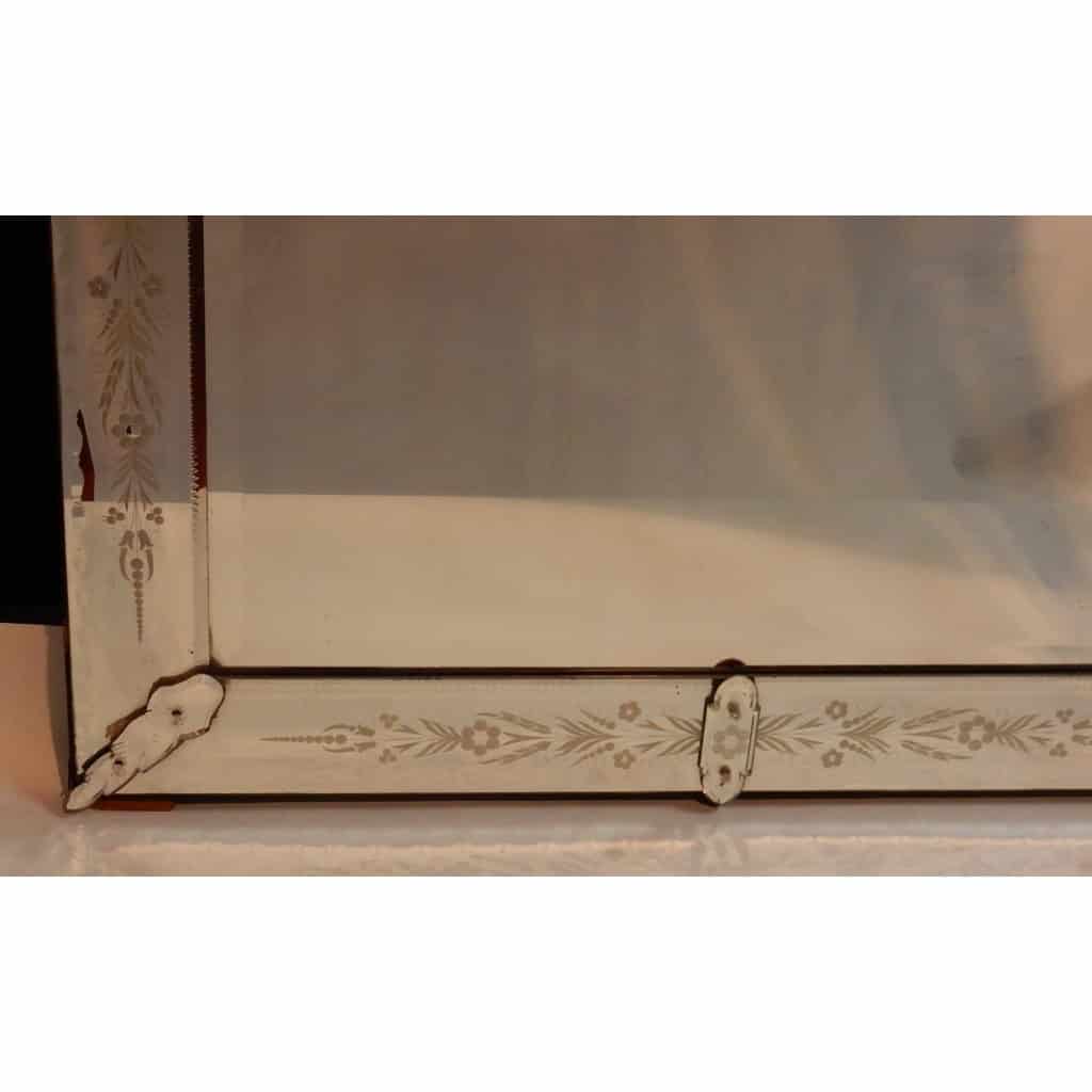 1900′ Miroir Vénitien à Décor Floral et Fronton | Biron 1900′ Miroir Vénitien à Décor Floral et Fronton