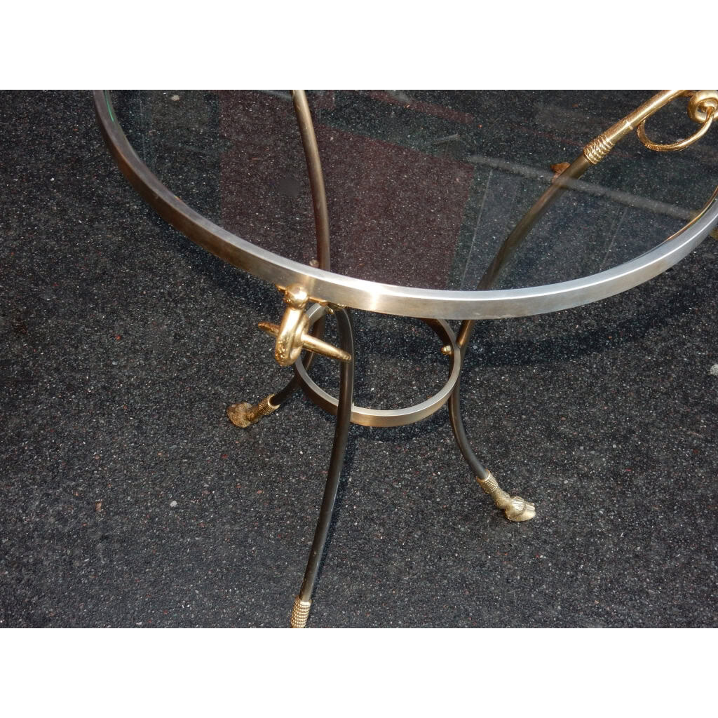 1970/80′ Guéridon Bronze Doré et Argenté Plateau Verre Maison Charles | Biron 1970/80′ Guéridon Bronze Doré et Argenté Plateau Verre Maison Charles