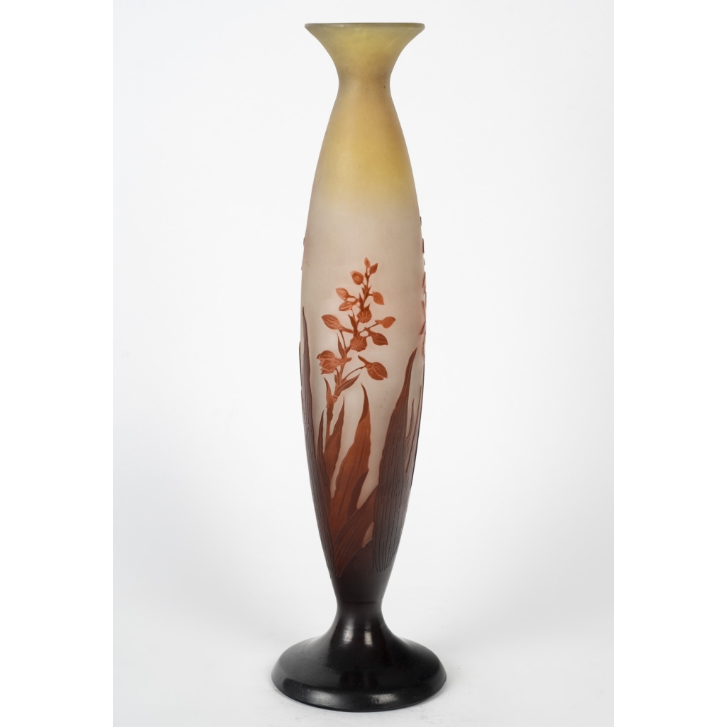 émile Gallé – Grand Vase Aux Crocosmia Oranges Et Rouges, Pâte De Verre Art Nouveau | Biron |||||||