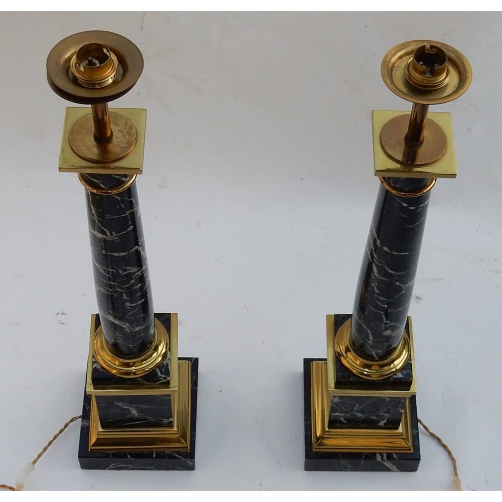 1950/70 Paire De Lampes DLG Maison Jansen, Laiton et Marbre Vert De Mer