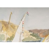 Dessin à l’aquarelle sur papier de Evelyne Luez représentant une paysage d’Egypte avec des voiliers, 1960-80. | Biron Dessin à l’aquarelle sur papier de Evelyne Luez représentant une paysage d’Egypte avec des voiliers, 1960-80.