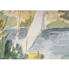 Dessin à l’aquarelle sur papier de Evelyne Luez représentant une paysage d’Egypte avec des voiliers, 1960-80. | Biron Dessin à l’aquarelle sur papier de Evelyne Luez représentant une paysage d’Egypte avec des voiliers, 1960-80.
