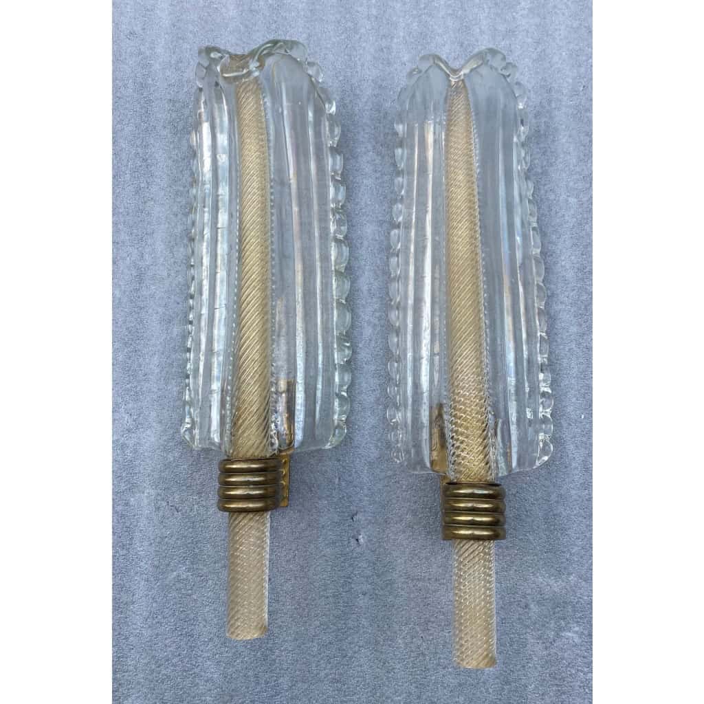 1950/70 Paire D’Appliques Style BAROVIER & TOSO Ou Véronèse Pour Arbus en Cristal de Murano | Biron ||||||