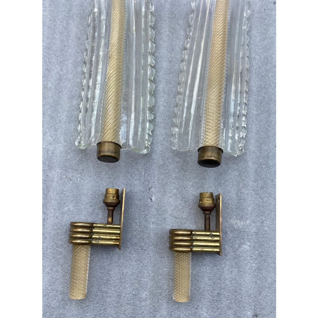 1950/70 Paire D’Appliques Style BAROVIER & TOSO Ou Véronèse Pour Arbus en Cristal de Murano | Biron 1950/70 Paire D’Appliques Style BAROVIER & TOSO Ou Véronèse Pour Arbus en Cristal de Murano