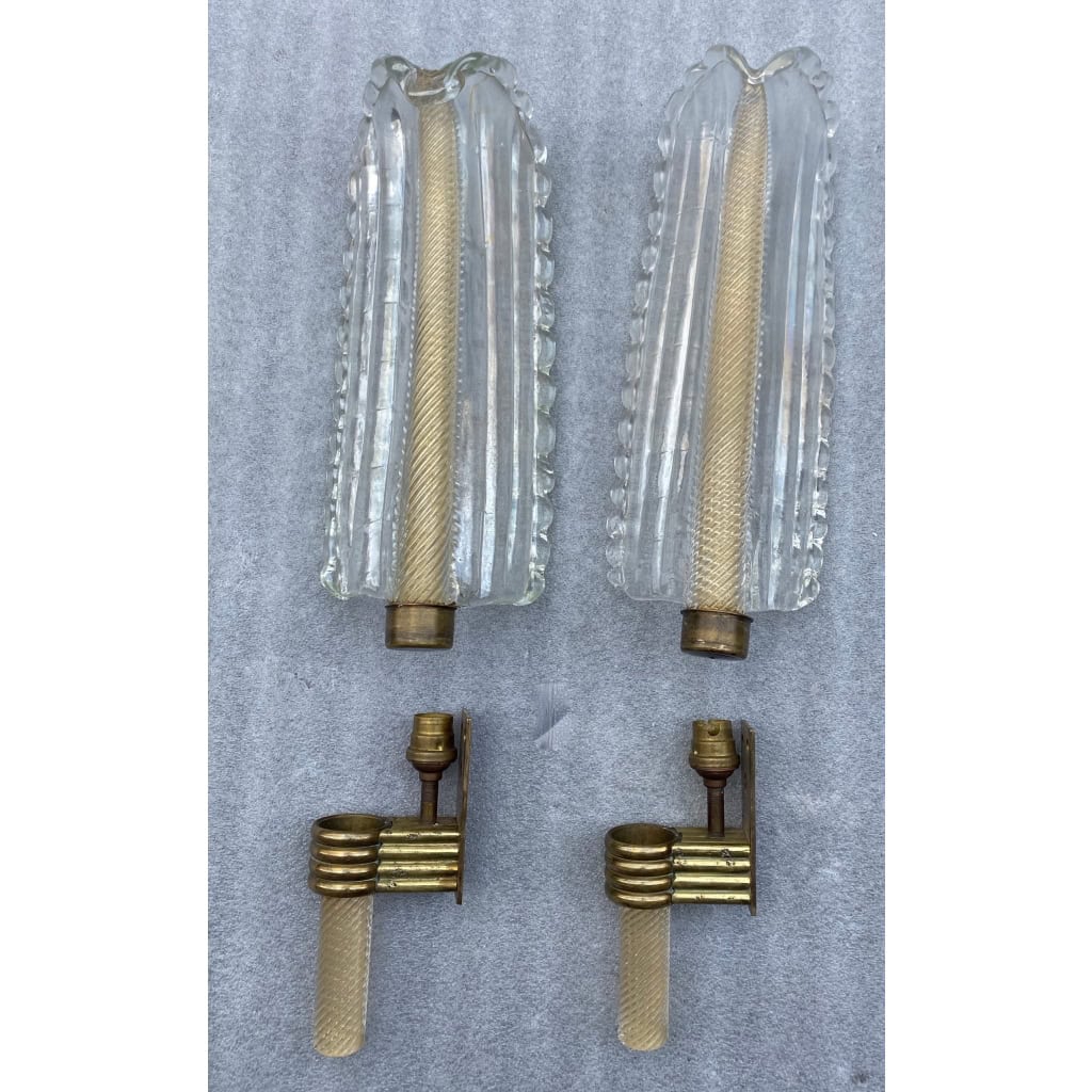 1950/70 Paire D’Appliques Style BAROVIER & TOSO Ou Véronèse Pour Arbus en Cristal de Murano | Biron 1950/70 Paire D’Appliques Style BAROVIER & TOSO Ou Véronèse Pour Arbus en Cristal de Murano