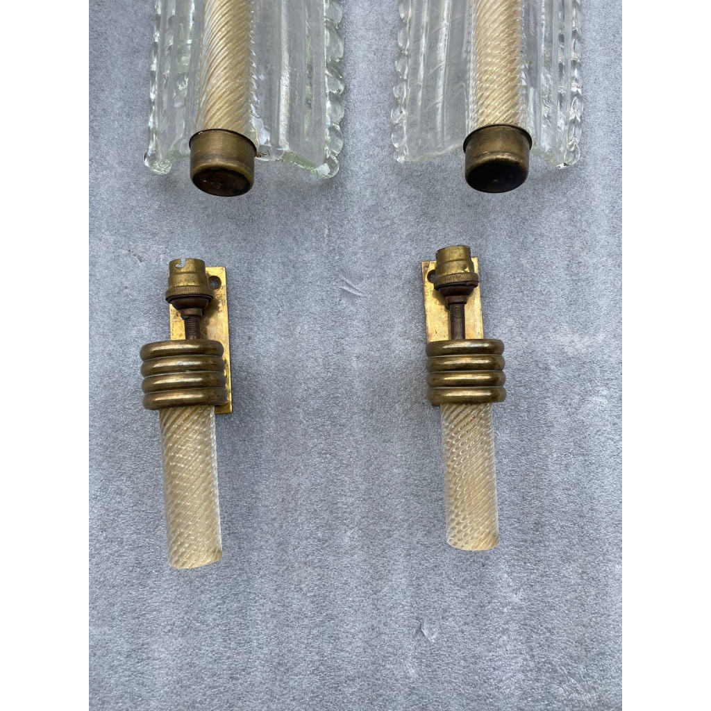 1950/70 Paire D’Appliques Style BAROVIER & TOSO Ou Véronèse Pour Arbus en Cristal de Murano | Biron 1950/70 Paire D’Appliques Style BAROVIER & TOSO Ou Véronèse Pour Arbus en Cristal de Murano