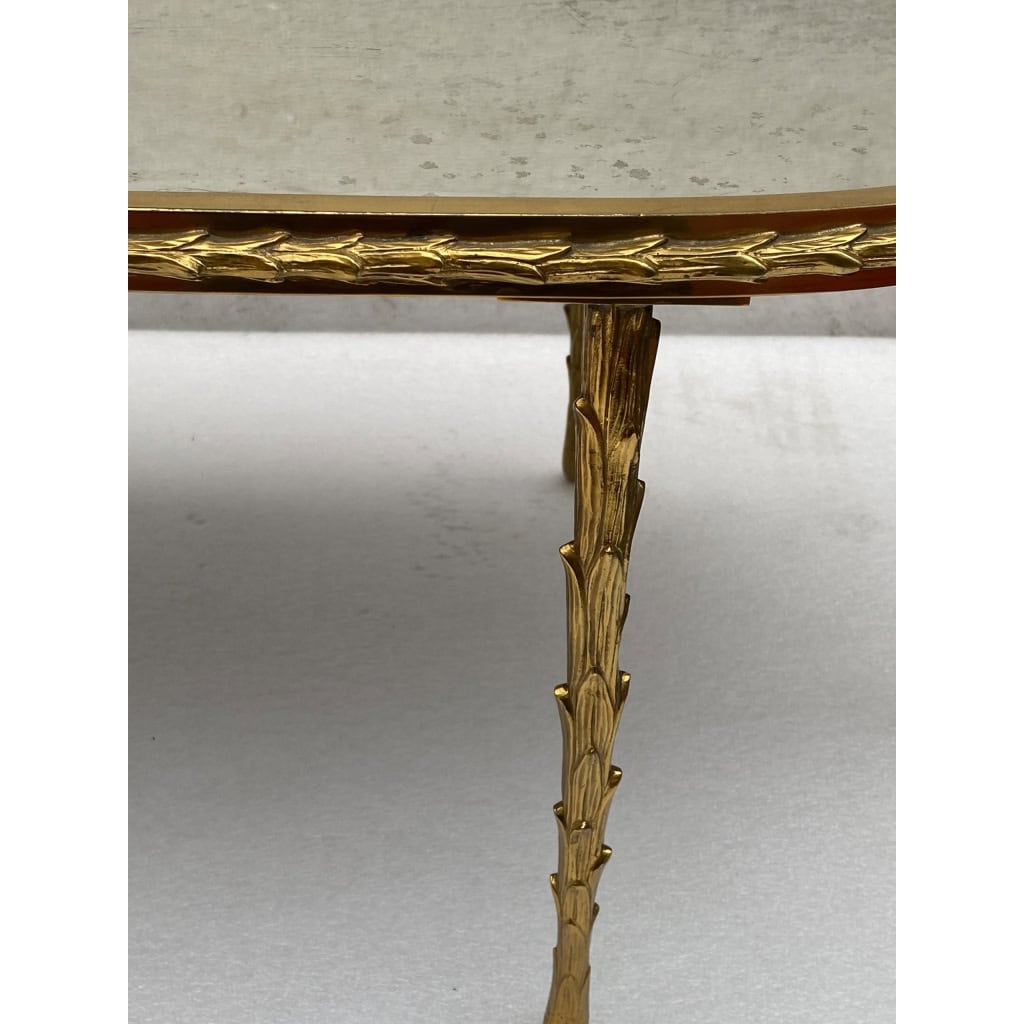 1970′ Table Basse Maison Charles Forme Ovale, Jansen Ou Baguès Décor Palmier en Bronze Doré avec Plateaux Miroirs Vieillis | Biron 1970′ Table Basse Maison Charles Forme Ovale, Jansen Ou Baguès Décor Palmier en Bronze Doré avec Plateaux Miroirs Vieillis