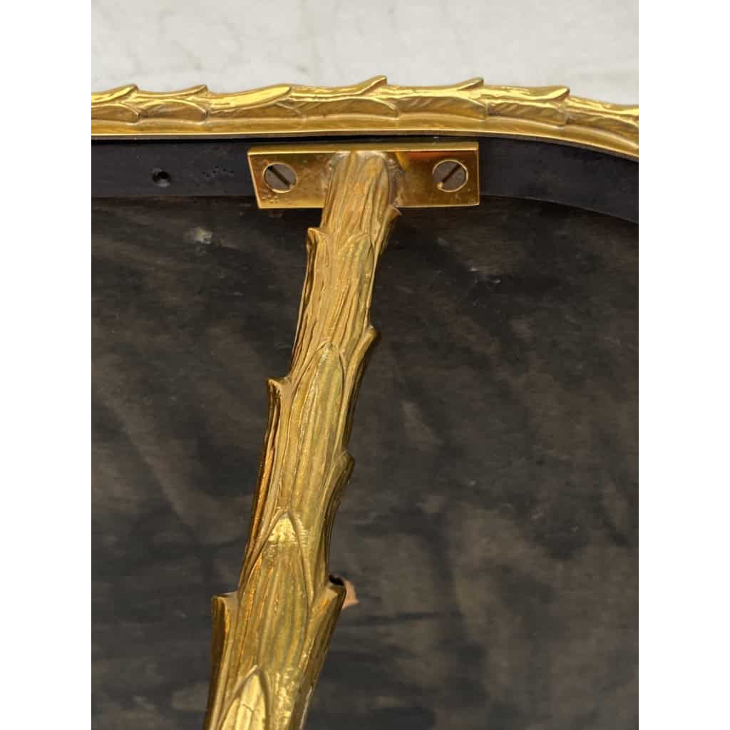 1970′ Table Basse Maison Charles Forme Ovale, Jansen Ou Baguès Décor Palmier en Bronze Doré avec Plateaux Miroirs Vieillis | Biron 1970′ Table Basse Maison Charles Forme Ovale, Jansen Ou Baguès Décor Palmier en Bronze Doré avec Plateaux Miroirs Vieillis