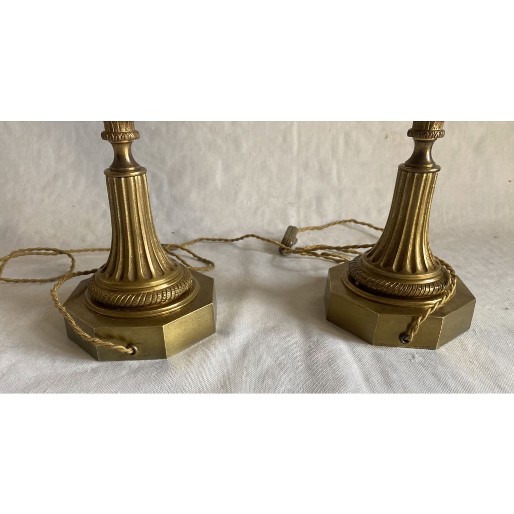 1950/70 Paire de Lampes en Bronze et Oeuf en Resine Fractable Signée Charles