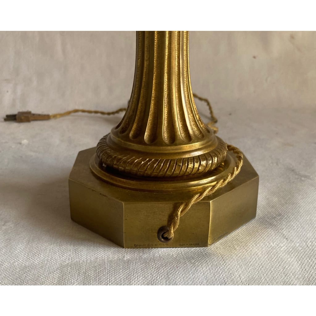 1950/70 Paire de Lampes en Bronze et Oeuf en Resine Fractable Signée Charles
