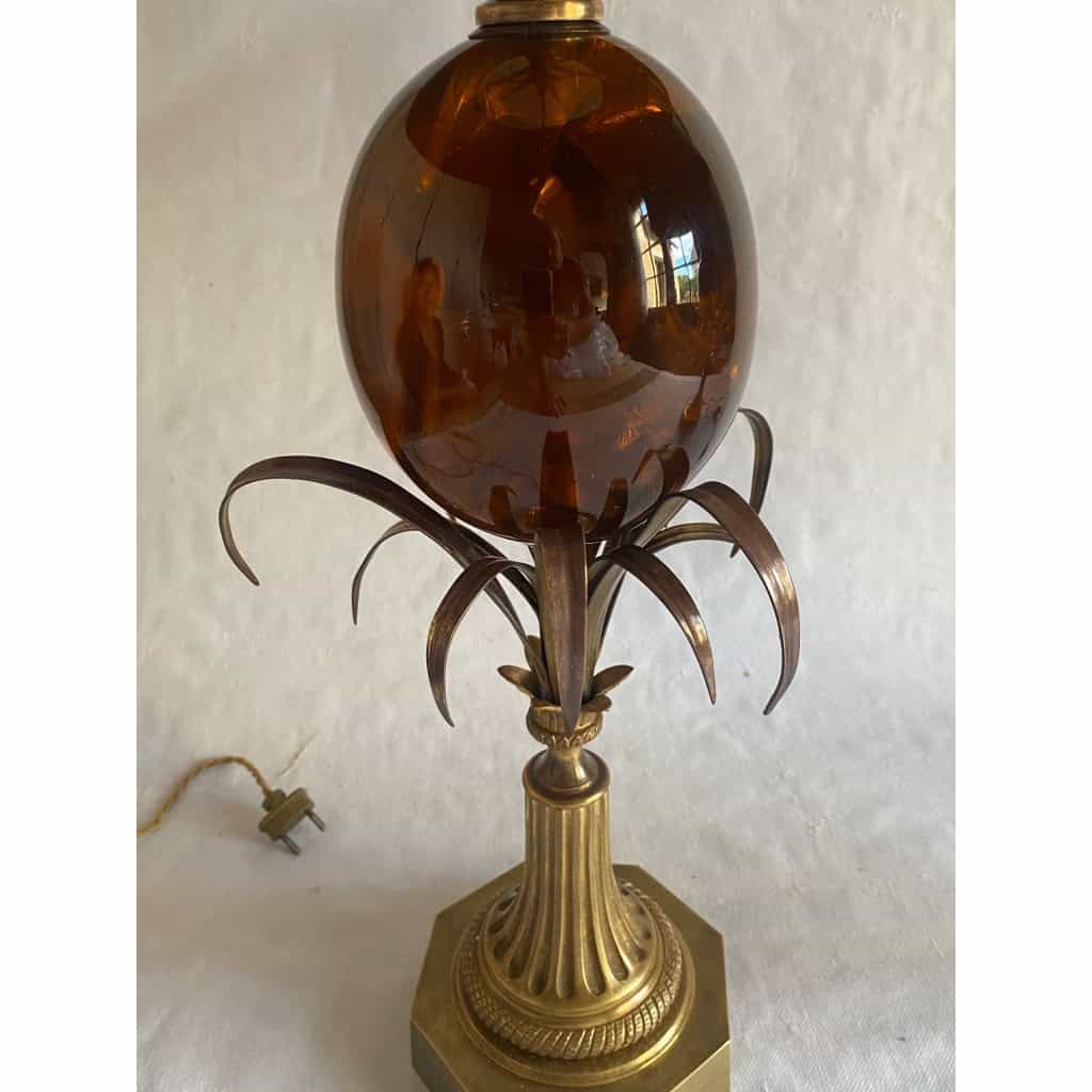 1950/70 Paire de Lampes en Bronze et Oeuf en Resine Fractable Signée Charles