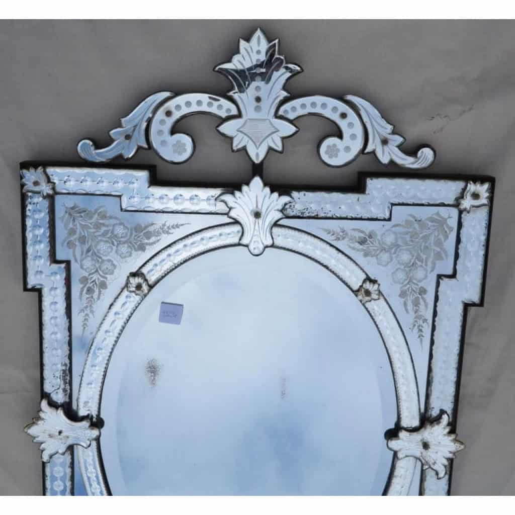 Miroir Venise aux Angles en Débord à Fronton Tain Mercure avec Fleurs Gravées et Supports de Pose 6