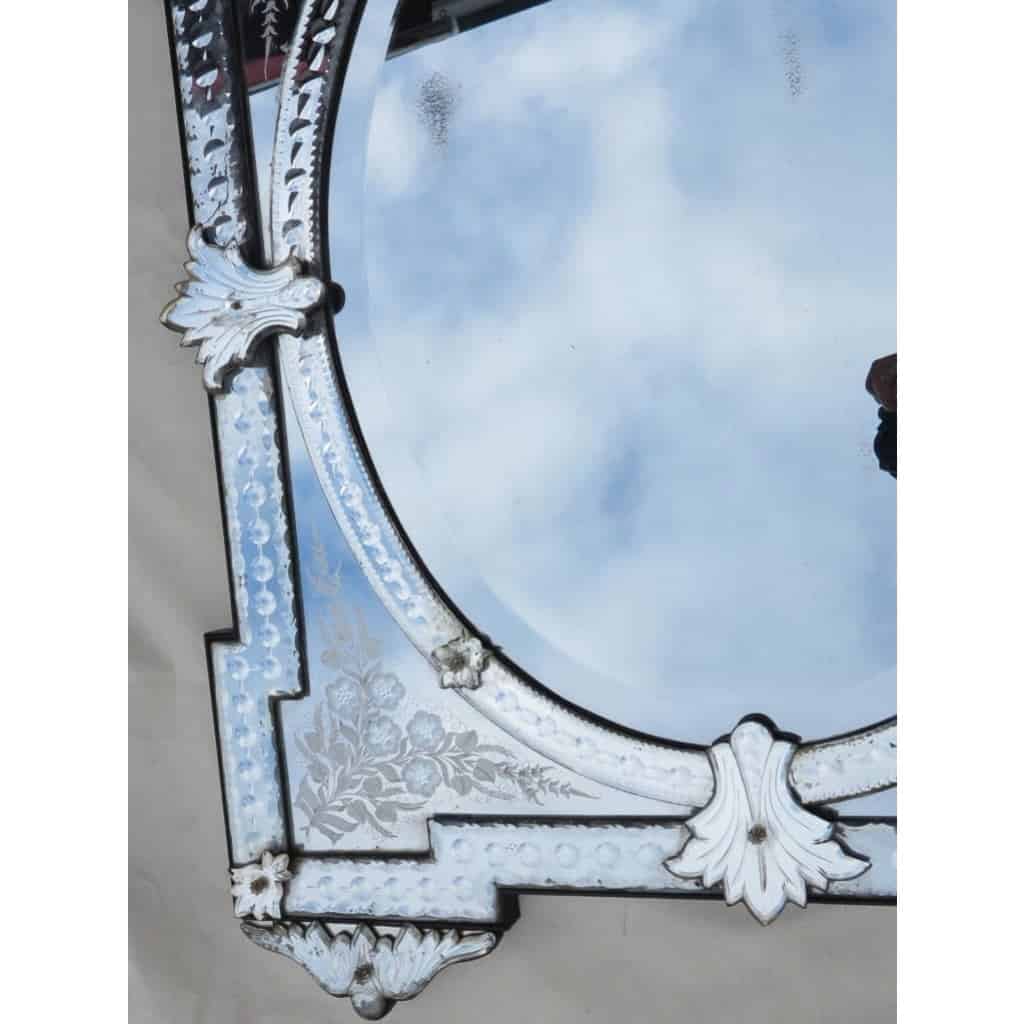 Miroir Venise aux Angles en Débord à Fronton Tain Mercure avec Fleurs Gravées et Supports de Pose 7