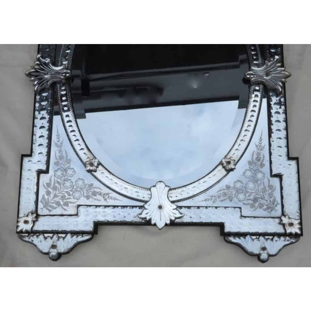 Miroir Venise aux Angles en Débord à Fronton Tain Mercure avec Fleurs Gravées et Supports de Pose 8
