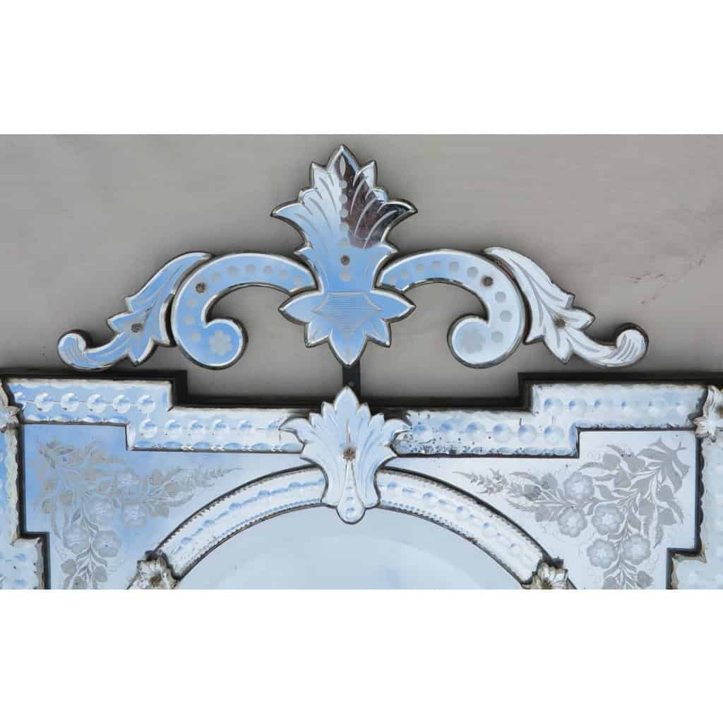 Miroir Venise aux Angles en Débord à Fronton Tain Mercure avec Fleurs Gravées et Supports de Pose 9