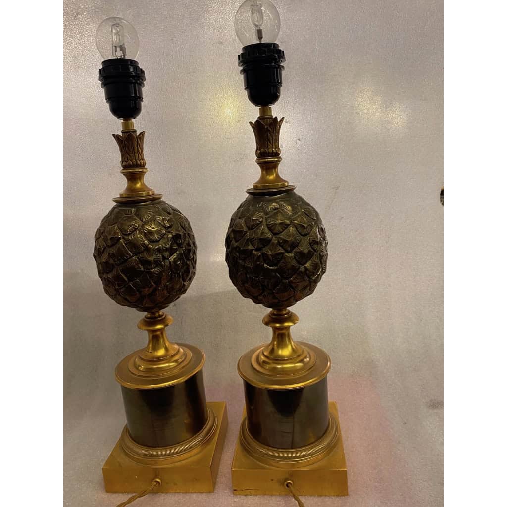 1950/70 Paire De Lampes à l’Ananas en Bronze Maison Charles Non Signées VENDU | Biron ||||||||||||