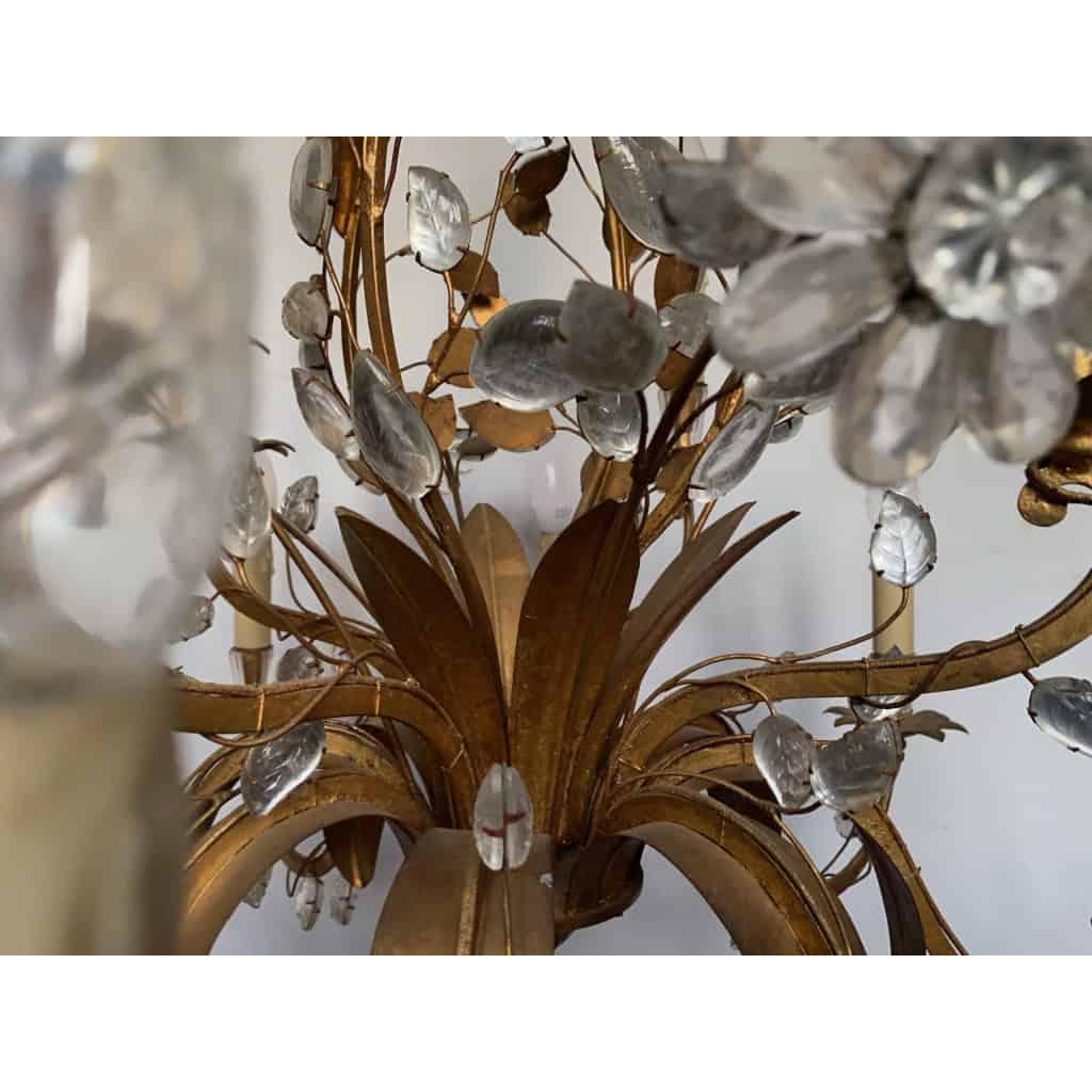 1950/70 Lustre Maison Baguès Feuillage Et Fleurs 12 Lumiéres