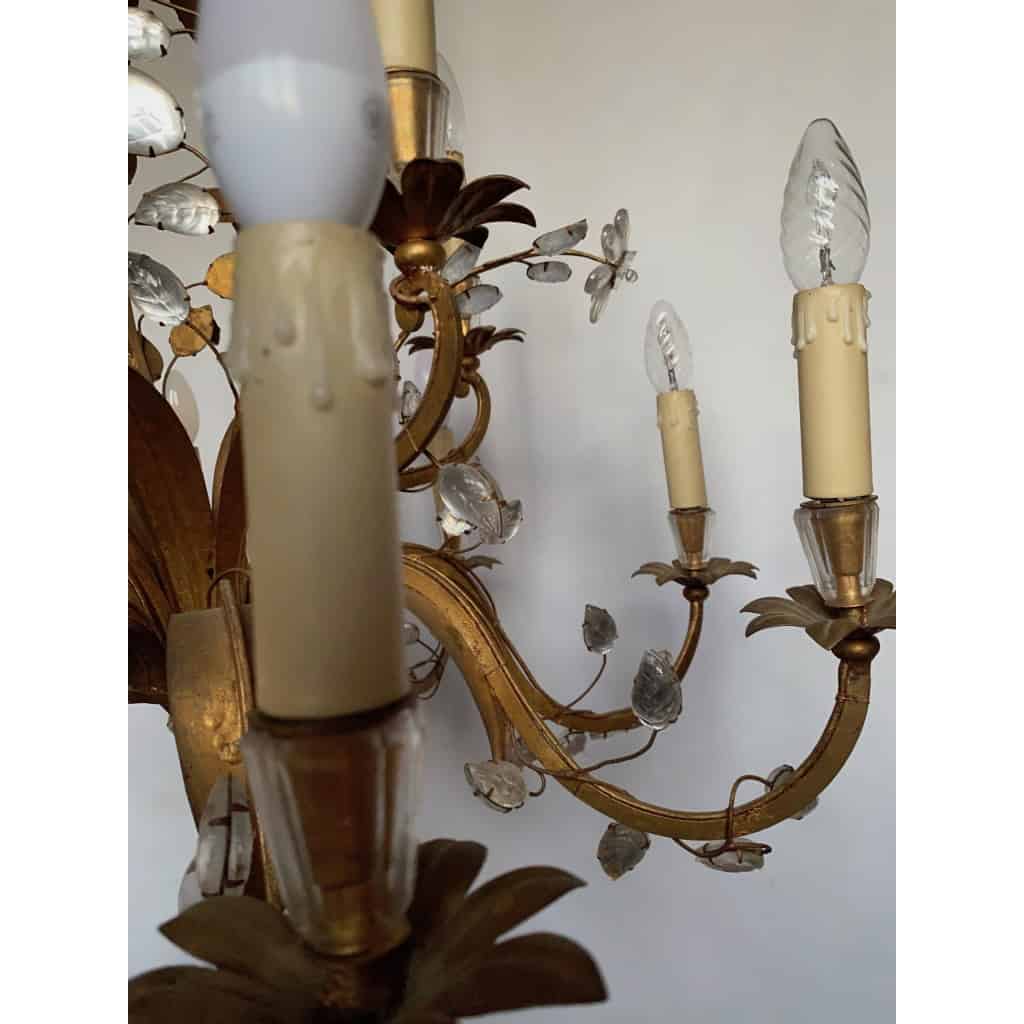 1950/70 Lustre Maison Baguès Feuillage Et Fleurs 12 Lumiéres