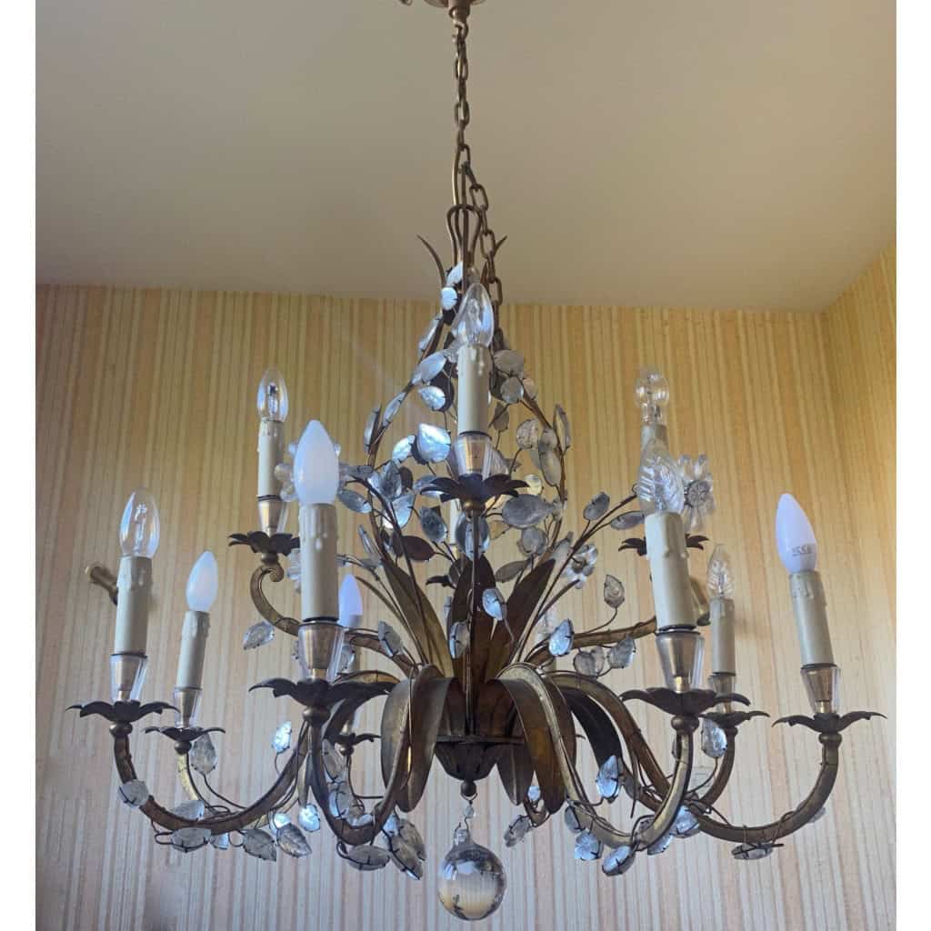 1950/70 Lustre Maison Baguès Feuillage Et Fleurs 12 Lumiéres