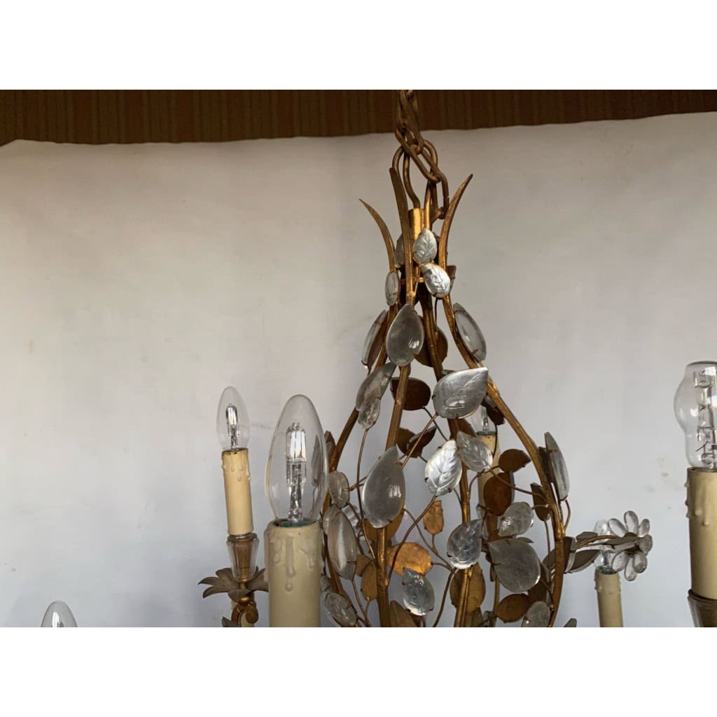 1950/70 Lustre Maison Baguès Feuillage Et Fleurs 12 Lumiéres