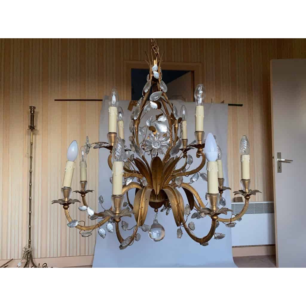 1950/70 Lustre Maison Baguès Feuillage Et Fleurs 12 Lumiéres