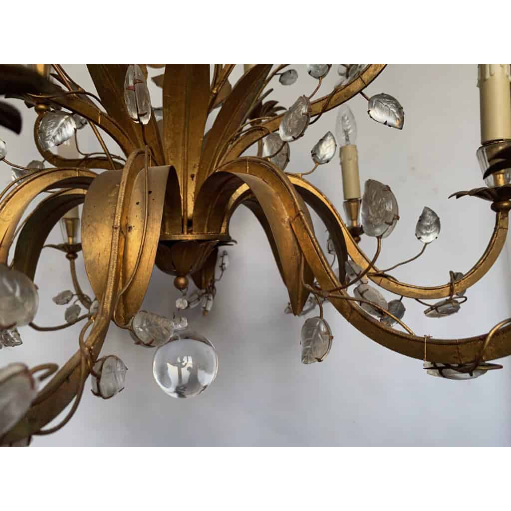 1950/70 Lustre Maison Baguès Feuillage Et Fleurs 12 Lumiéres