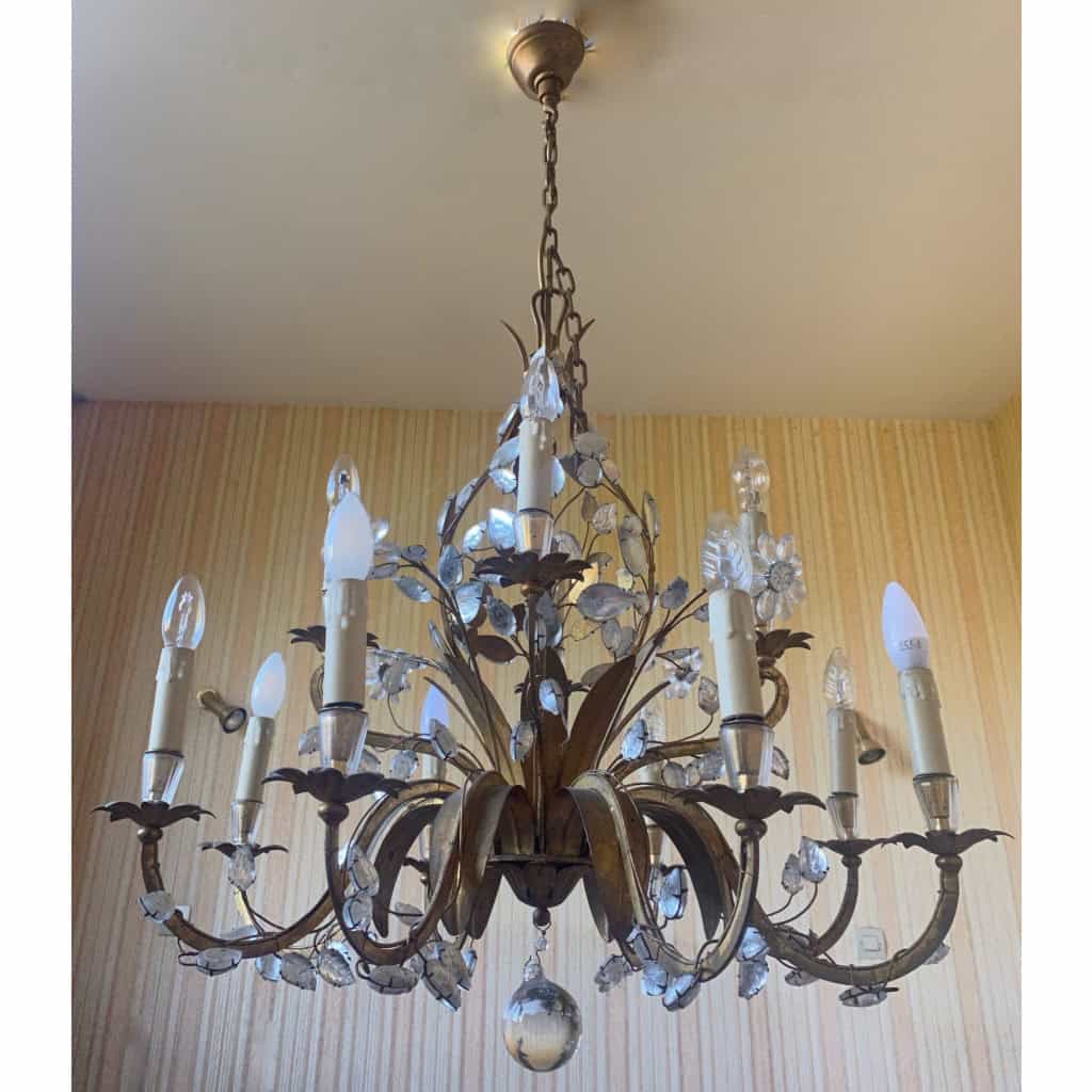 1950/70 Lustre Maison Baguès Feuillage Et Fleurs 12 Lumiéres