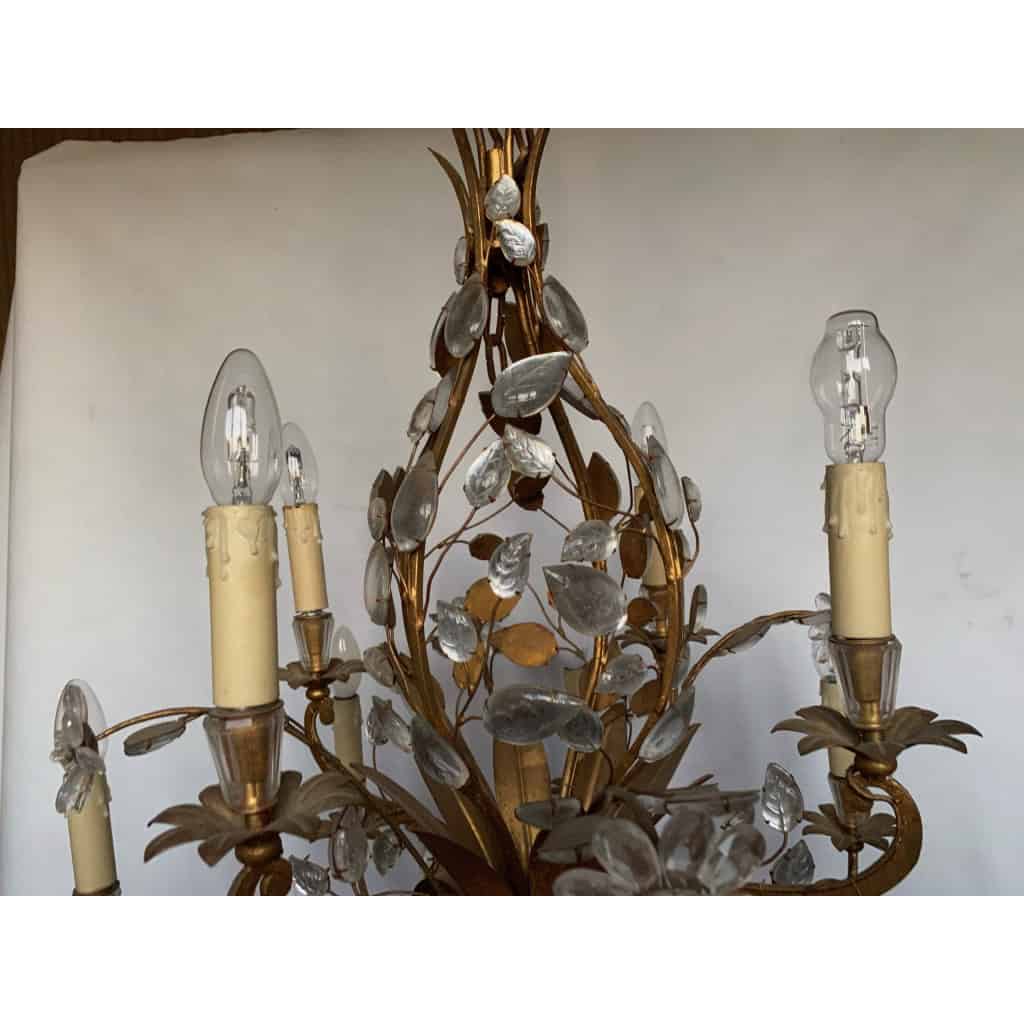 1950/70 Lustre Maison Baguès Feuillage Et Fleurs 12 Lumiéres