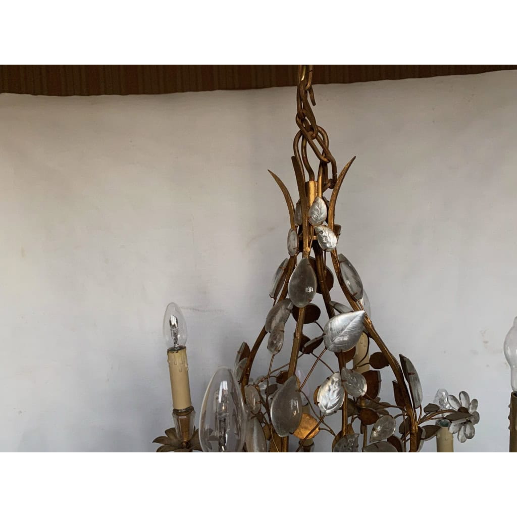 1950/70 Lustre Maison Baguès Feuillage Et Fleurs 12 Lumiéres
