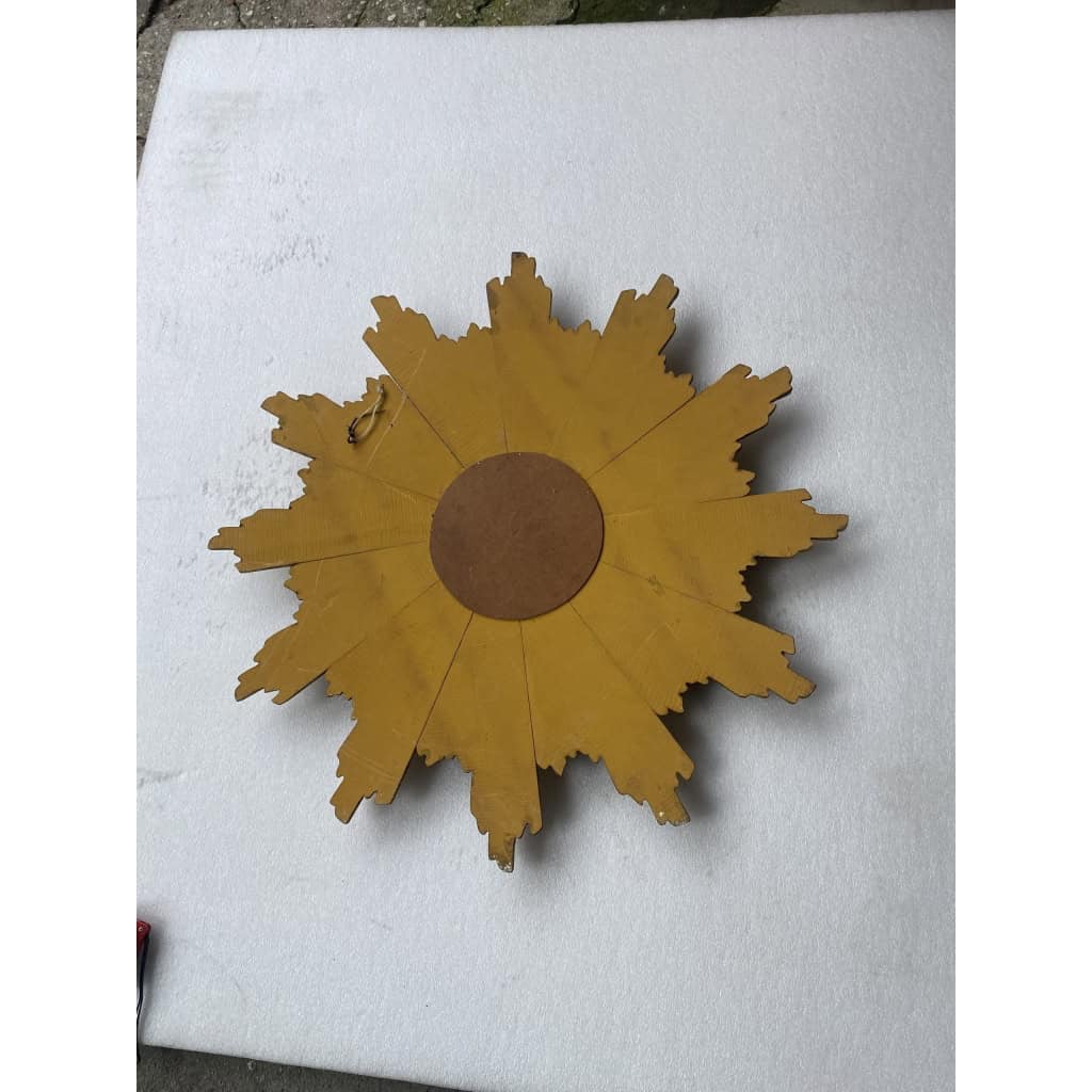 1950′ Miroir Soleil 2 Evolutions Bois Doré 75 Cm De Diamètre