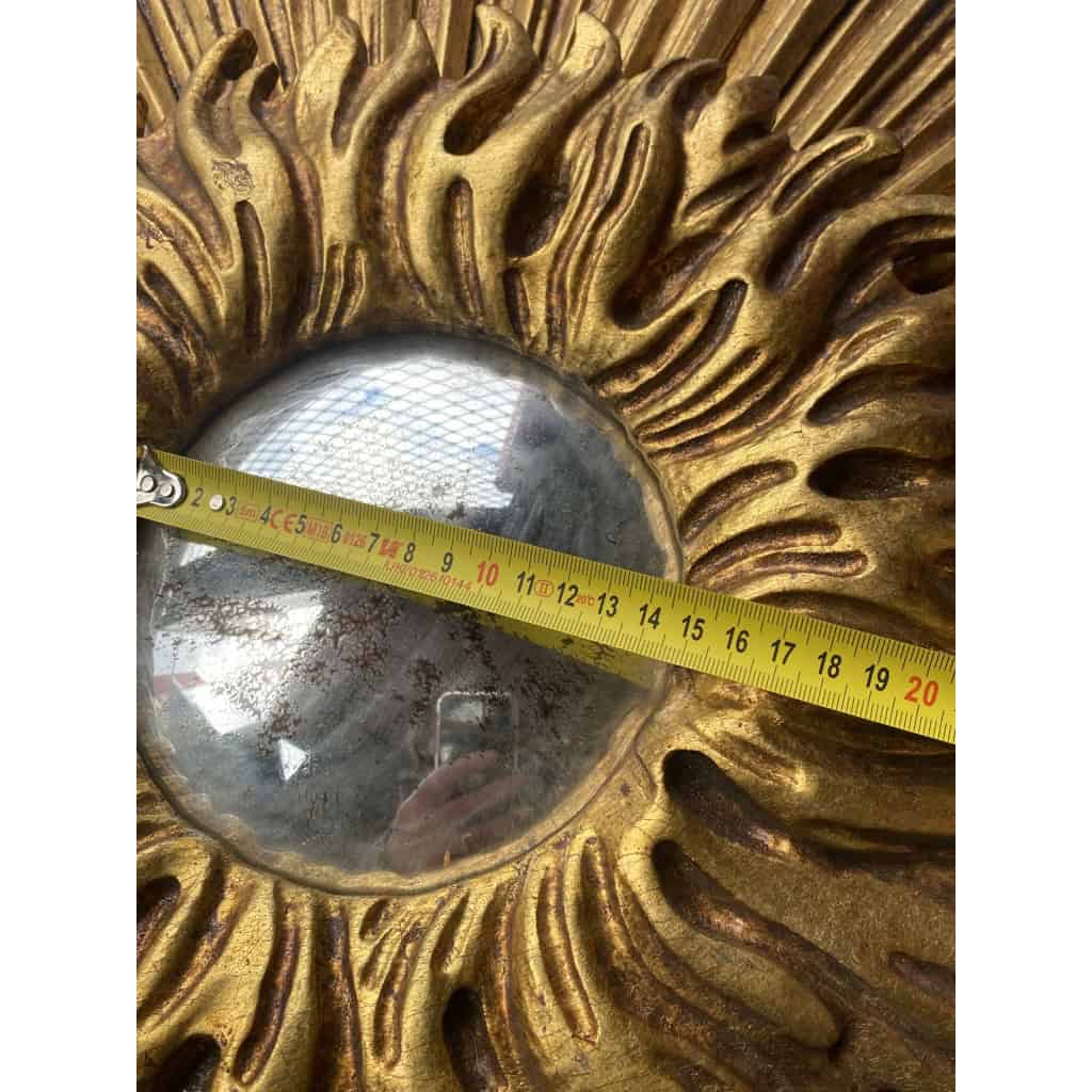 1950′ Miroir Soleil 2 Evolutions Bois Doré 75 Cm De Diamètre