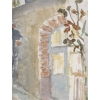 Dessin à l’aquarelle sur papier de Evelyne Luez représentant une maison et sa terrasse, 1980. | Biron Dessin à l’aquarelle sur papier de Evelyne Luez représentant une maison et sa terrasse, 1980.