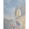 Dessin à l’aquarelle sur papier de Evelyne Luez représentant une maison et sa terrasse, 1980. | Biron Dessin à l’aquarelle sur papier de Evelyne Luez représentant une maison et sa terrasse, 1980.
