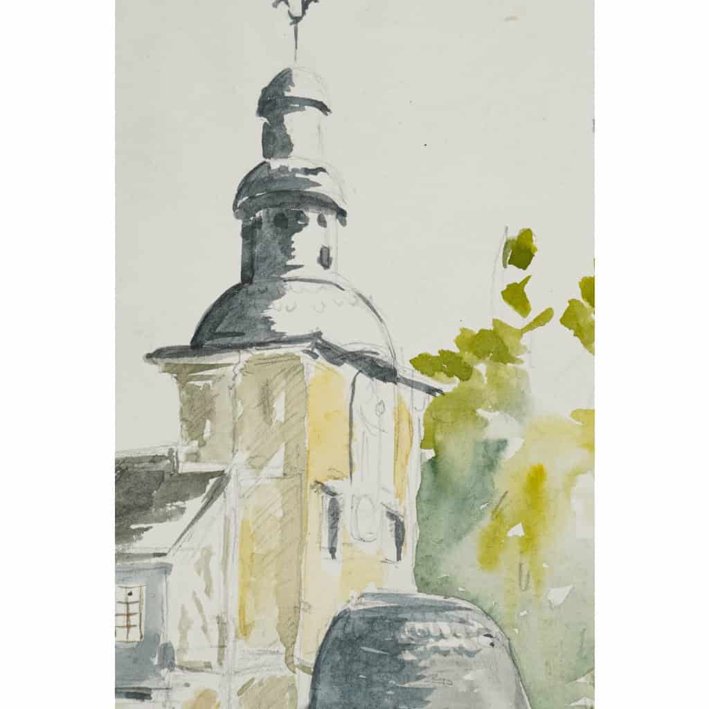Aquarelle sur papier de Evelyne Luez, XXème siècle. | Biron Aquarelle sur papier de Evelyne Luez, XXème siècle.