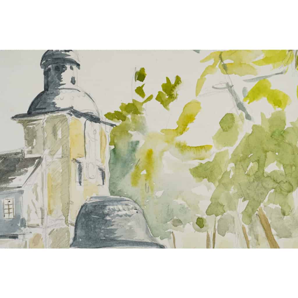Aquarelle sur papier de Evelyne Luez, XXème siècle. | Biron Aquarelle sur papier de Evelyne Luez, XXème siècle.