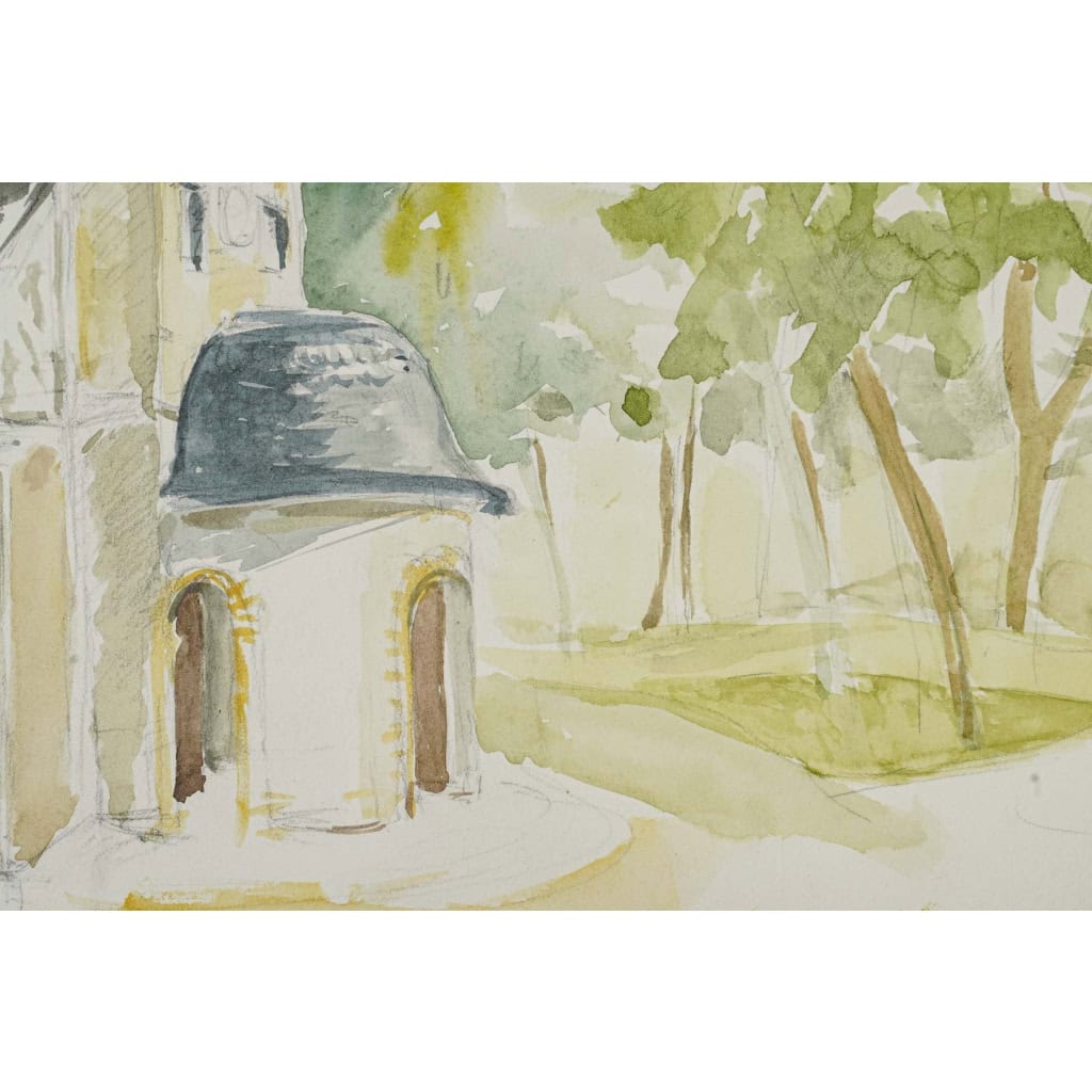 Aquarelle sur papier de Evelyne Luez, XXème siècle. | Biron Aquarelle sur papier de Evelyne Luez, XXème siècle.