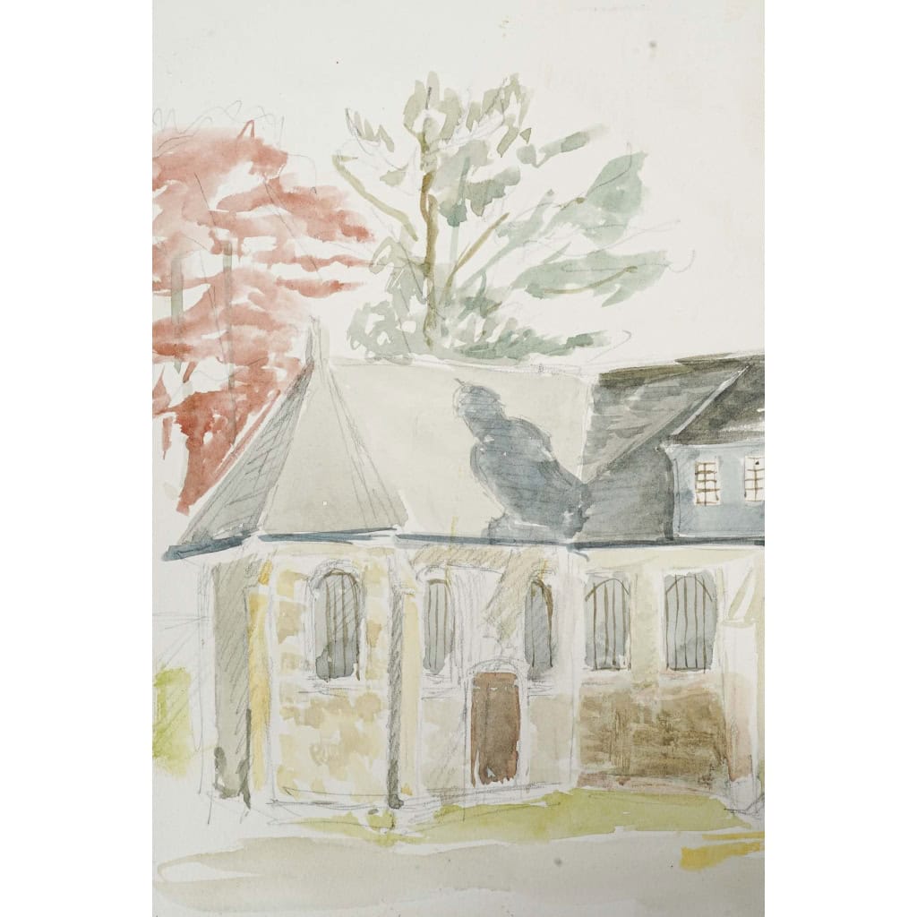 Aquarelle sur papier de Evelyne Luez, XXème siècle. | Biron Aquarelle sur papier de Evelyne Luez, XXème siècle.