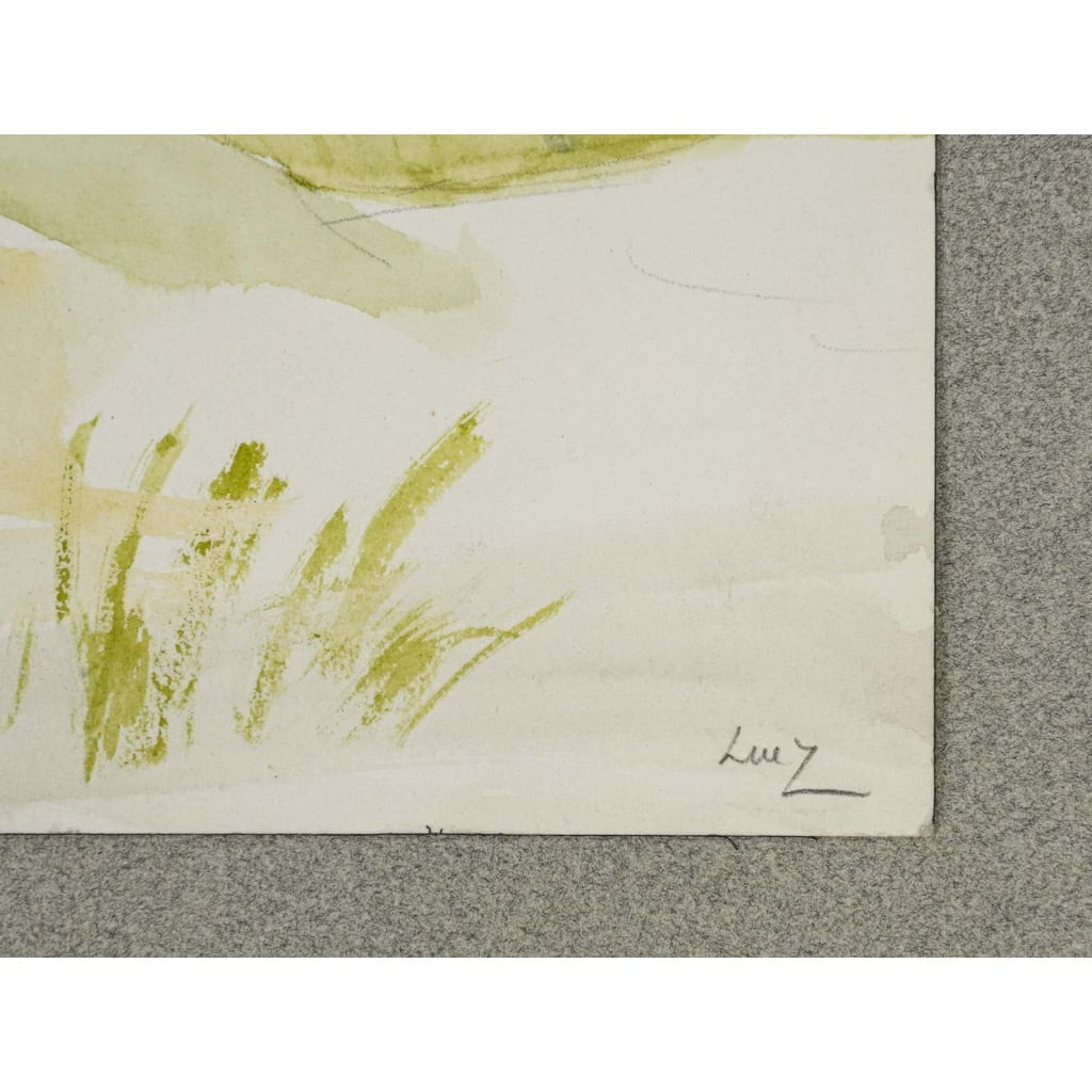 Aquarelle sur papier de Evelyne Luez, XXème siècle. | Biron Aquarelle sur papier de Evelyne Luez, XXème siècle.