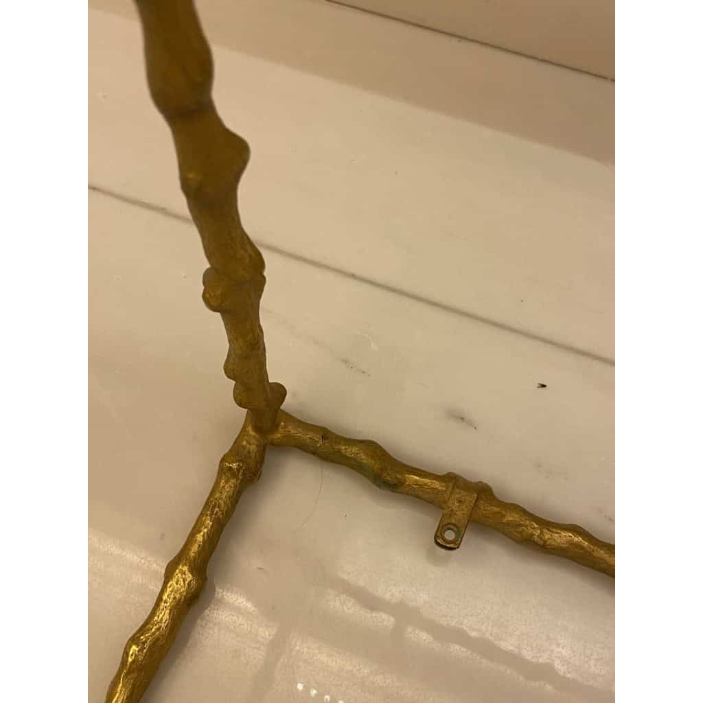 1970′ Paire de Bouts de Canapé En Bronze Doré Decor Végétal Maison Jansen Plateaux Verres Noircis | Biron 1970′ Paire de Bouts de Canapé En Bronze Doré Decor Végétal Maison Jansen Plateaux Verres Noircis