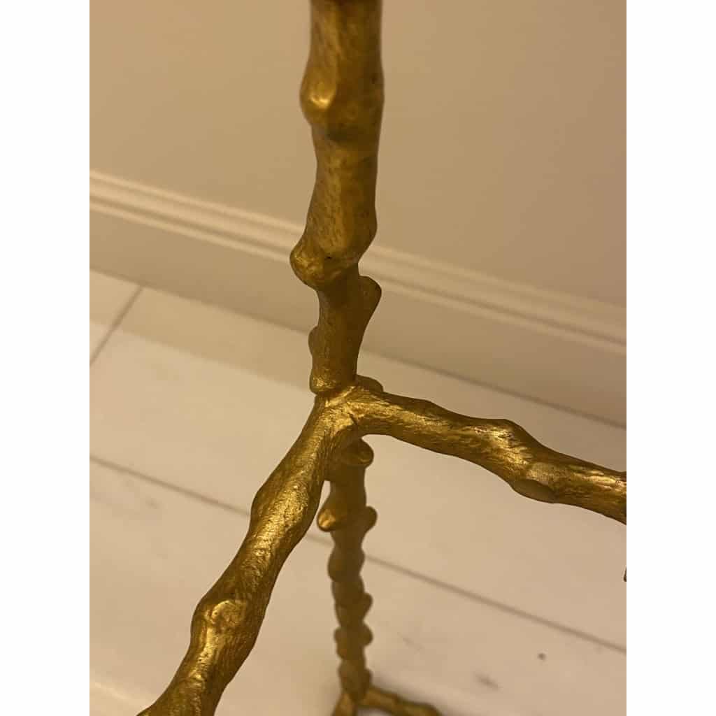 1970′ Paire de Bouts de Canapé En Bronze Doré Decor Végétal Maison Jansen Plateaux Verres Noircis | Biron 1970′ Paire de Bouts de Canapé En Bronze Doré Decor Végétal Maison Jansen Plateaux Verres Noircis
