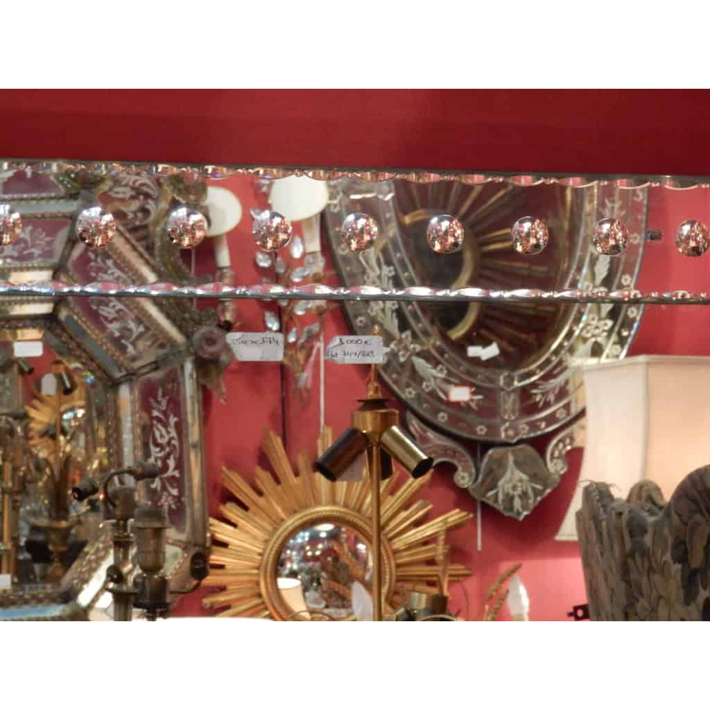 1900′ Miroir Vénitien à Bulles 250 X 174 cm Cabochons Feuilles | Biron 1900′ Miroir Vénitien à Bulles 250 X 174 cm Cabochons Feuilles