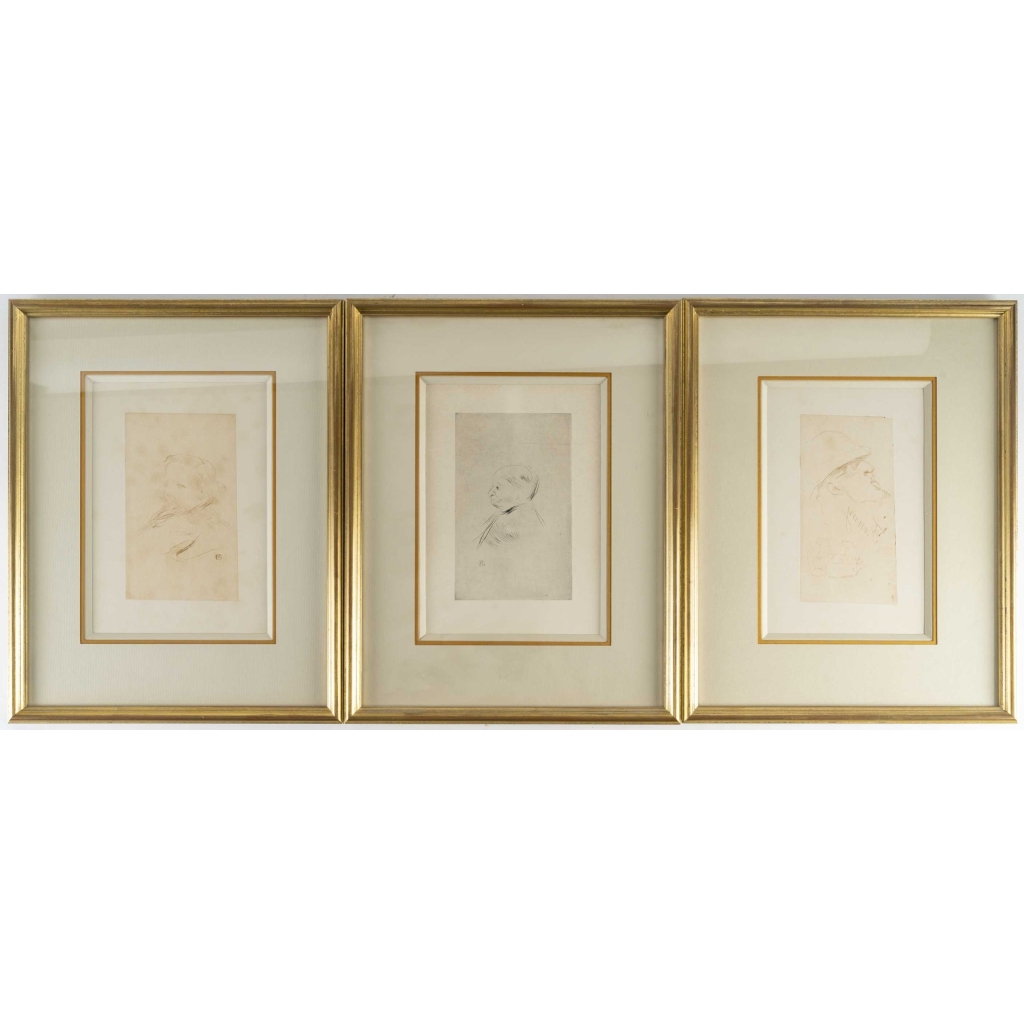 Henri De TOULOUSE-LAUTREC (1864-1901). Trois portraits réalisés à la pointe sèche. | Biron |||||||||||||