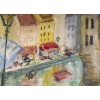 Dessin à l’aquarelle sur papier de Evelyne Luez représentant un village et ses canaux, 1980-90. | Biron Dessin à l’aquarelle sur papier de Evelyne Luez représentant un village et ses canaux, 1980-90.