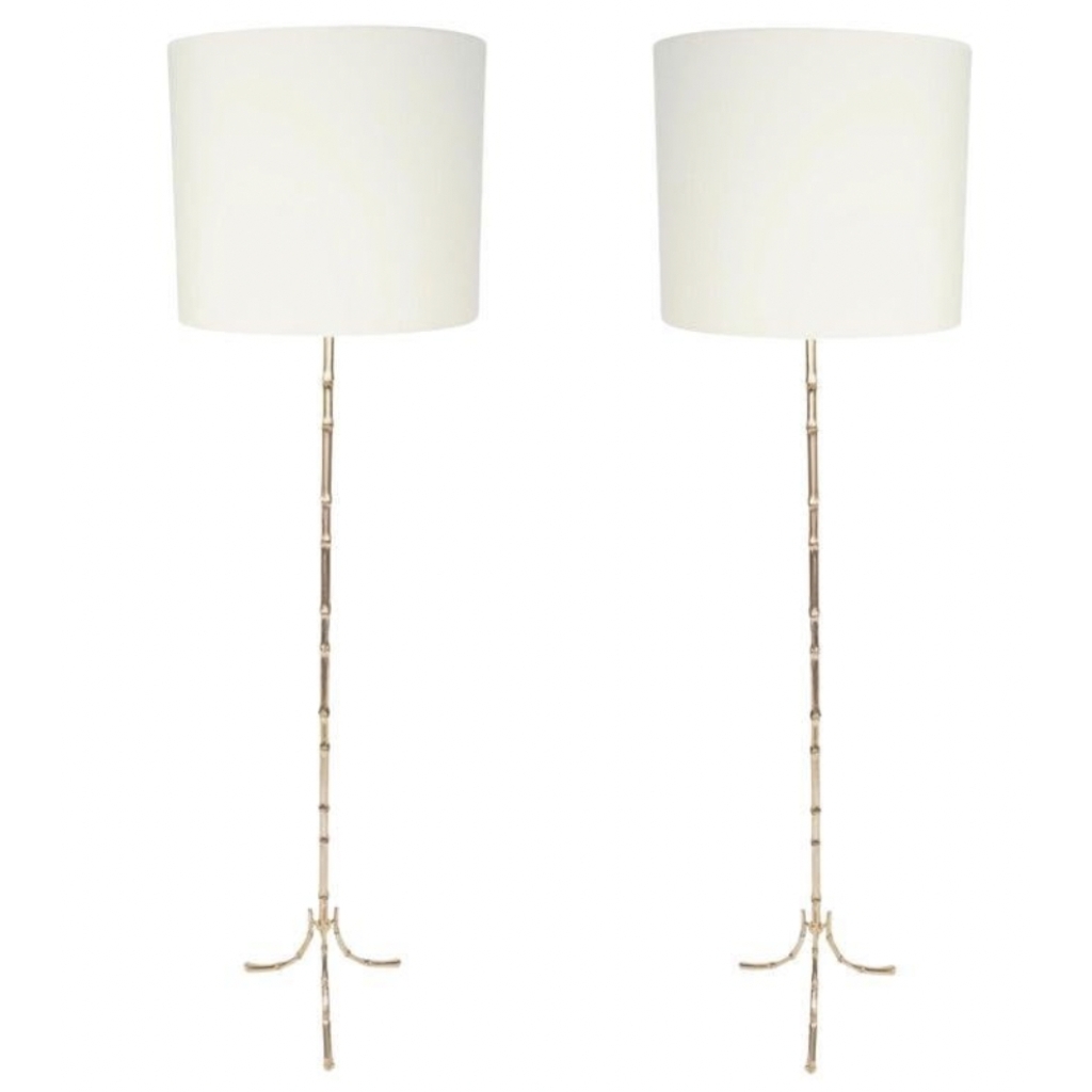 1960 Paire de lampadaires en bronze doré Maison Baguès |||||