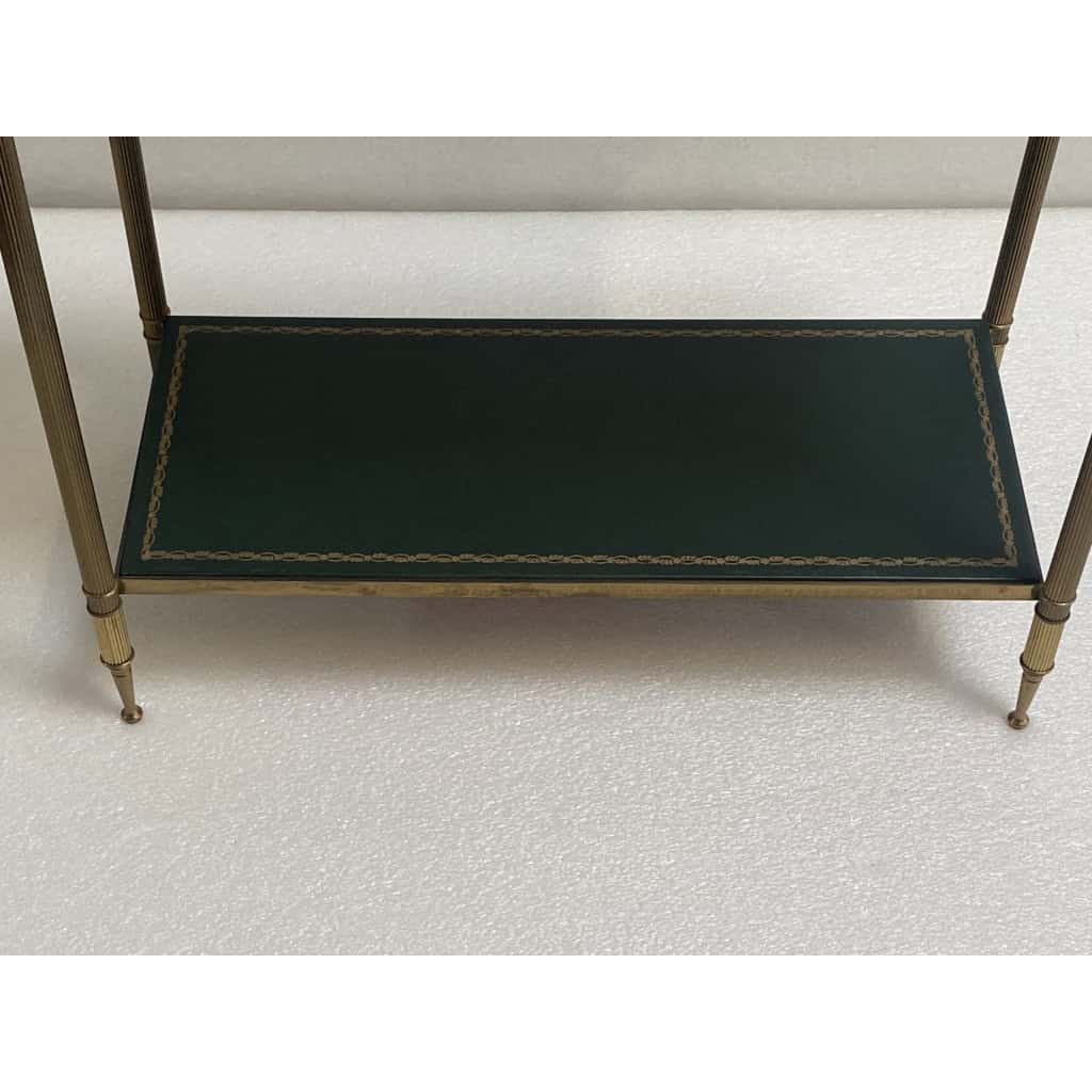 1950/70′ Bout De Canapé Rectangulaire Maison Bagués Laiton et Bronze Plateaux Feuilles d or Fixées Sous Verre et Avec Flammes Olympiques | Biron 1950/70′ Bout De Canapé Rectangulaire Maison Bagués Laiton et Bronze Plateaux Feuilles d or Fixées Sous Verre et Avec Flammes Olympiques