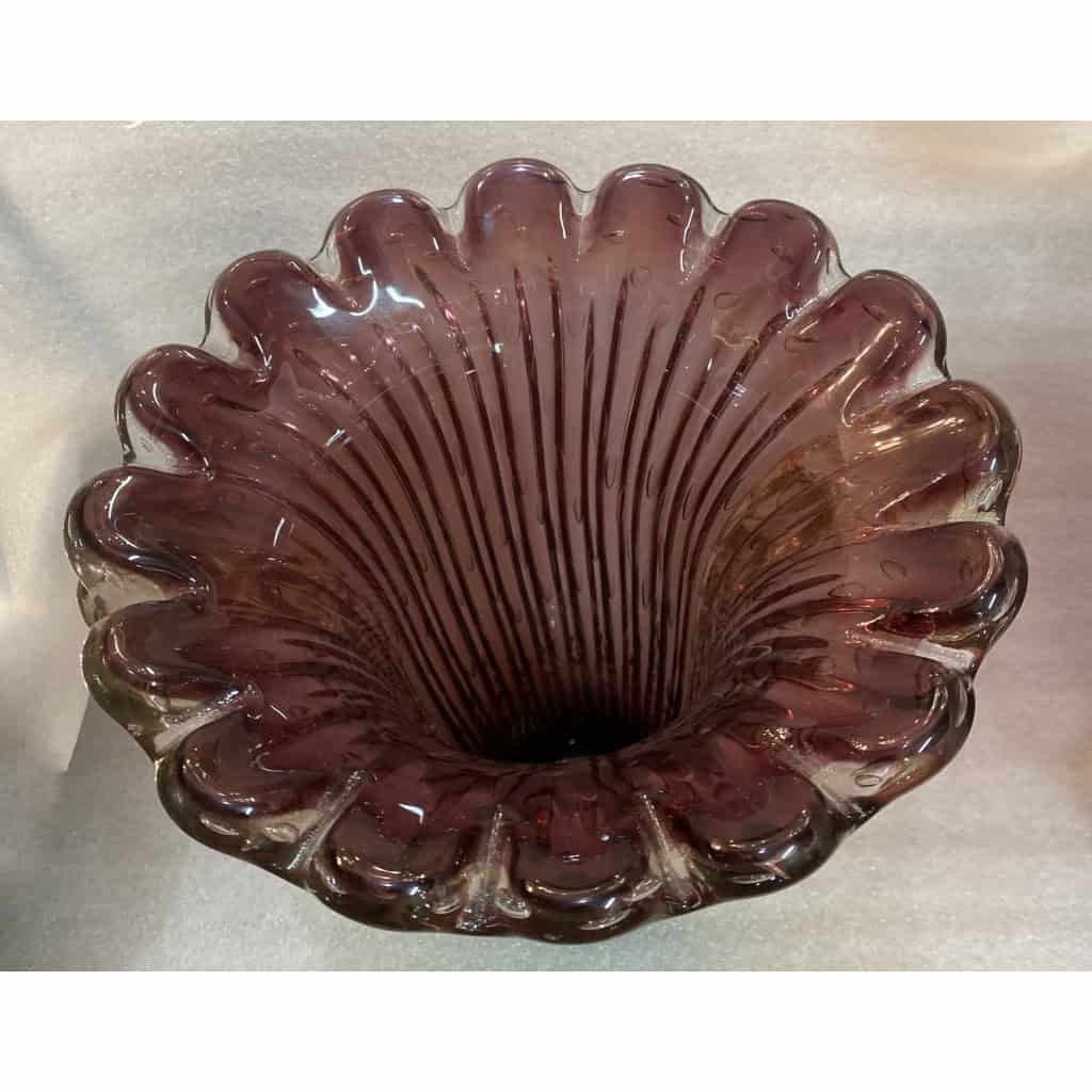 1970′ Paire de Vases Ou Similaires Cristal Murano Violine et Or Signés Toso